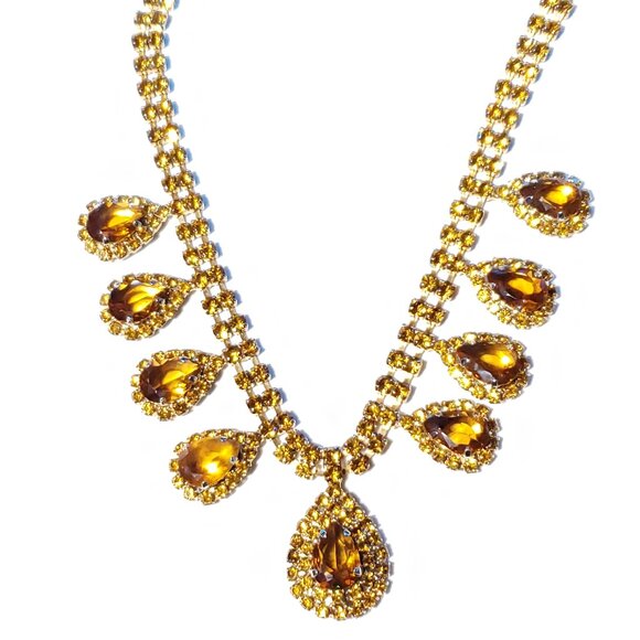 Golden Teardrop Rhinestone Necklace & Earrings - Picture 5 of 6